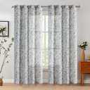 Vangao Blue Floral Linen Curtains for Living Room 84 Inches Long Farmhouse Curtains for Bedroom Vintage Print on Beige Light Filtering Window Drapes Grommet Top 2 Panels