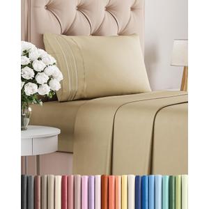 Twin Size 3 Piece Sheet Set - Comfy Breathable & Cooling Sheets - Hotel Luxury Bed Sheets for Women & Men - Deep Pockets, Easy-Fit, Extra Soft and Wrinkle Free Sheets - Beige Oeko-Tex Bed Sheet Set
