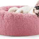 Bedsure Calming Dog Bed for Small Dogs - Donut Washable Small Pet Bed, 23 inches Anti-Slip Round Fluffy Plush Faux Fur Large Cat Bed, Fits up to 25 lbs Pets, Mauve Blush