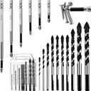 10 Pcs Masonry Drill Bit Set with 6 Pcs High Magnetic Screwdriver Bit Set, K5 Impact Resistant Non-slip Drilling Bits for Wood Concrete Tile Ceramic Brick