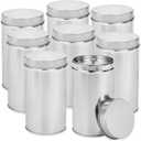 Yesland 8 Pack Tea Tin Canister with Airtight Double Lids, 32 Fluid oz Tea Storage Organizer Tin Can Box Round Loose Leaf Tea Kitchen Canisters for Coffee, Candy, Herbs and Spices(Silver)