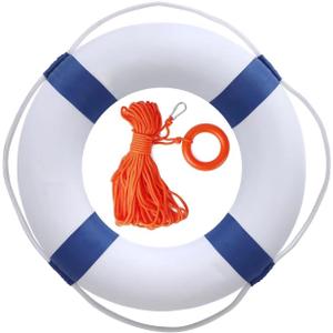 20 Inch Pool Safety Life Preserver Throw Ring Buoy for Swimming- Swim Foam Rings with 98.4FT Water Floating Lifesaving Rope (Blue w/98.4FT Rope)
