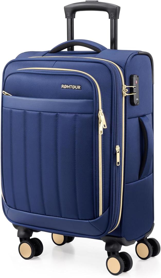 Romtour Carry On Luggage 20 Inch Expandable with Spinner Wheels & TSA Lock, Lightweight Softside Suitcase Airline Approved, Waterproof Large Capacity Suitcase Travel Bag for Men and Women