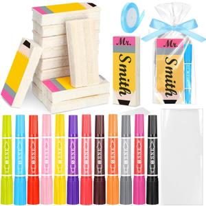 Affrolling 12 Set Erase Board with 12 Colors Markers Wool Felt Eraser Dustless Chalkboard Eraser Cleaner Wood Chalk for End of Year Gifts Office