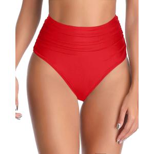 Tempt Me Women High Waisted Bikini Bottom Full Coverage Swimsuit Bottom (X-Large, Red)