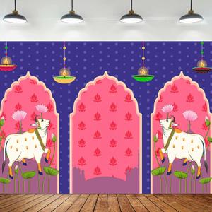 Indian Blue Lotus Cow Pooja Pichwai Backdrop for Traditional Indian Pooja Wedding Housewarming Diwali Ganapati Baby Shower Haldi Ceremonies Indian Wall Art Photo Background 10x7ft BJDWFD412