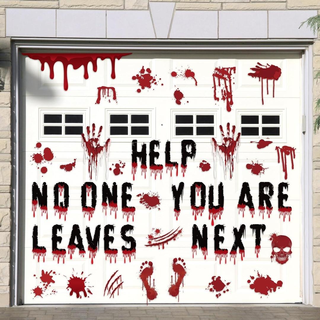 51Pcs Halloween Garage Magnets Door Decorations Scary Bloody Handprint No One Leaves Spooky Magnetic Refrigerator Stickers Holiday Magnet Large Decals for Halloweens Outdoor Car Party Decor