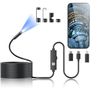 Endoscope Camera with Light,1920P HD Borescope Tools with 8 Adjustable LED Lights, Endoscope with Semi-Rigid Snake Camera, IP67 Waterproof Inspection Borescope for iOS and Android-32.8ft Single Lens