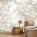 Vintage Beige Forest Woodland Mural Wallpaper for Bedroom Living Room (Not Peel n' Stick) (173" x 108")