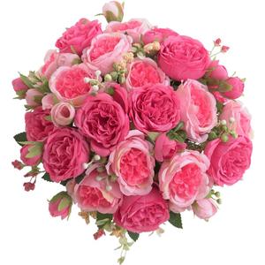 4 Bunches Peonies Artificial Flowers, Silk Peonies Flowers Fake Bouquet Faux Floral Arrangements for Centerpiece Table Wedding Party Home Decor (4, Rose Red & Pink)
