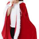 Christmas Santa Claus Hooded Cloak Mrs Santa Claus Velvet Hooded Cape Costume (Red-kid)