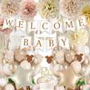 Champagne Baby Shower Decorations, Boho Beige Baby Shower Decor Set with Welcome Baby Banner,Tissue Pom Poms,Oh Baby Cake Topper,Nude Cream Gold Balloons| Neutral Baby Boy Girl Shower Party Supplies
