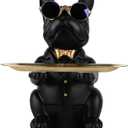 QIANLING Modern Decor Resin Bulldog Tray Statue Piggy Bank Tray Storage Entrance Key Holder Candy Jewelry Earrings Tray Suitable for Home Decor Modern Art Dining Table Decor Office Small Object Tray (Black)