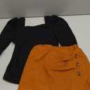 Girls Plaid Skirt Set A-Line Skort 2PCS Outfit Casual Square Neck Knit Puff Sleeve Shirt Top Fall Winter Clothes 7-14Y (9-10 Years, Brown)