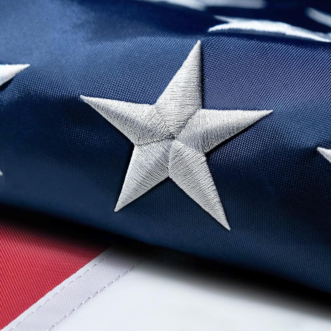 American Flag 4x6 FT Outdoor, Heavy Duty High Wind US Flag, Embroidered Stars, Sewn Stripes, Brass Grommets, Indestructible Tough Double Sided United States Flag Suitable for Outside Use
