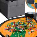 XL Toy Storage Organizer with Play Mat - Storage Bag/Box for Kids, Boys, Girls, Nursery, Playroom - Basket for Building Bricks/Blocks - Collapsible Fabric Cube Bin, 13"x13"x15"