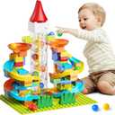 Kid Marble Run Building Blocks with Elevator Spiral Lift - STEM Toy Bricks Marble Maze Race Track Set with Motorized Elevator, Big Blocks Educational STEM for 3 4 5 6 7 8 Year Old Boys Girls