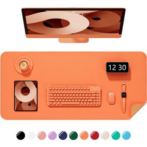 Desk Pad, 35.5" x 17" PU Leather Non-Slip Desk Mat Large Mouse Pad for Desktop, Waterproof Laptop Computer Writing Mat for Office, Home, Work, Gaming, Orange