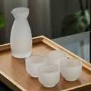 5-Piece Glass Japanese Sake Set Wine Bottle Dispenser Frosted and Translucent Wineware 150ml Sake Glass Pot and 4 Sake Cups