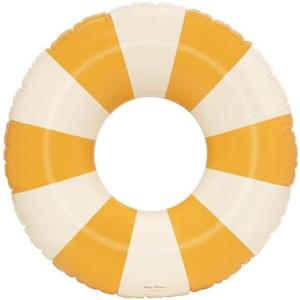 Petites-Pommes Inflatable Swimming Ring for Adults - Durable Inner Tube, Handprinted Classic Striped Design Pool Float, Soft Comfort Seaming, Packable Floats for Travel, Dark Yellow, 47 inch