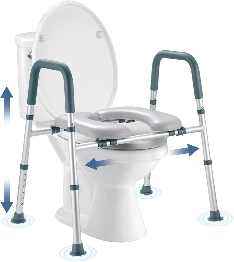 Raised Toilet Seat with Handles, Toilet Seat Riser for Seniors with Adjustable Height & Width, 400lb Cozy Padded Elevated Toilet Seat for Elderly, Handicap and Disabled, Fit Any Toilet
