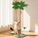 Cat Scratching Post, Famifit 39" Nature Sisal Cat Scratch Post for Indoor Cats, Large Cat Scratcher with Cat Toy Mouse Hole & Interactive Wooden Ball for Kittens Adults Cats (Green)