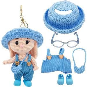 Handmade Crochet 15cm-17cm Doll Clothes Accessories with Shoes Set Outfits Compatible Cute Dress up 5.91-6.7inch Dolls for Women Kid Boys Girls (No Doll)(Blue)