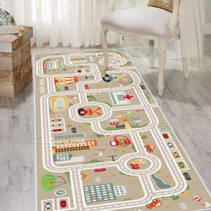 Kids Car Train Rug, 2' x 4' Boys Play Carpet, Floor Mat Playmat for Playroom Bedroom Kids Toddler RoomNon Slip Rug Backing (Grey, 2' x 4')