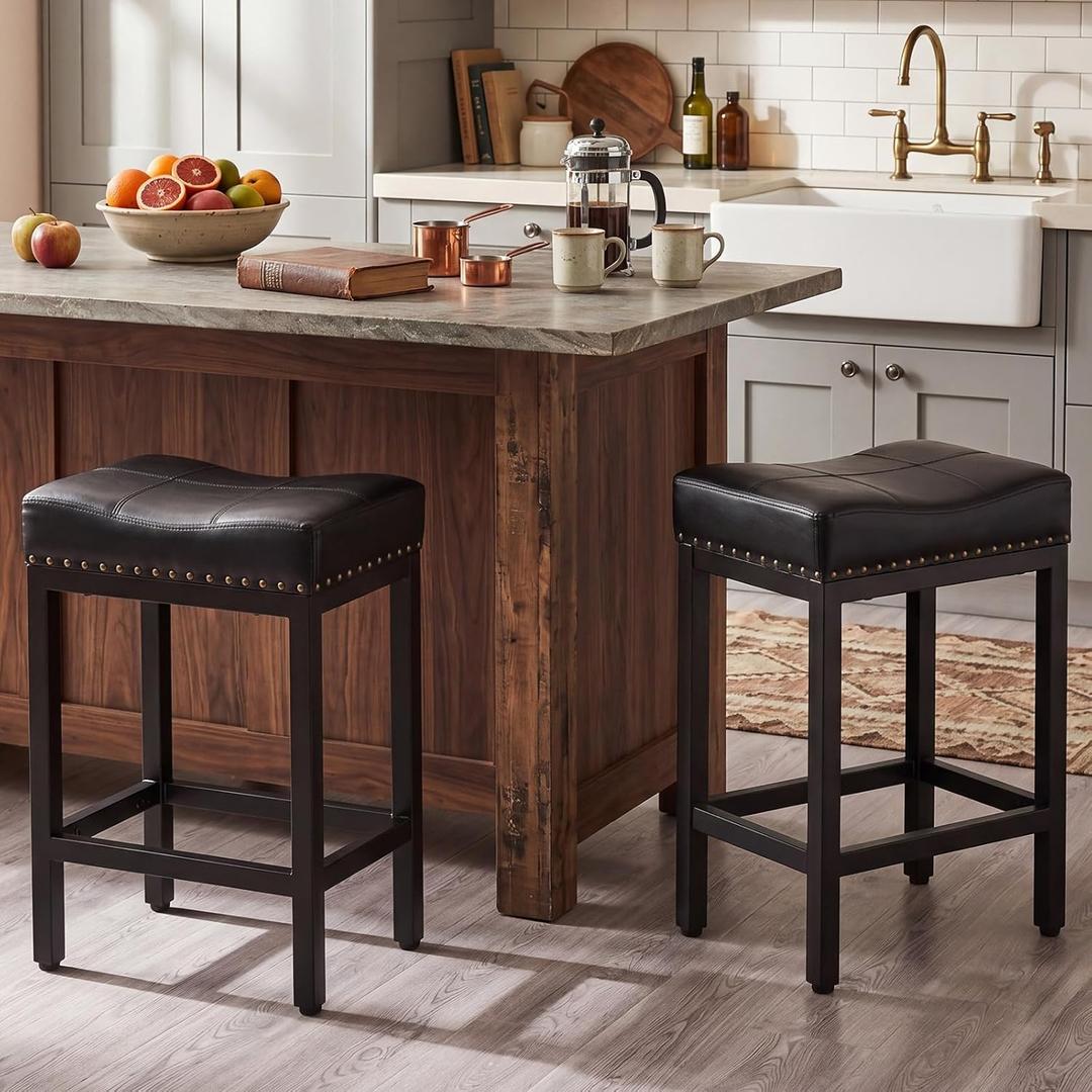 DUMOS 24 Inch Counter Height Bar Stools Set of 2, Kitchen Island, Black