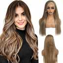 13x6 Ombre Lace Front Wigs Human Hair for Women Light Brown to Brown with Ash Blonde Highlights HD Straight Lace Closure Wig Glueless Remy Brazilian Virgin Hair 18 Inch Pre Plucked Bleached Knots