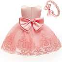 CMMCHAAH 0-6T Baby Girls Pageant Lace Embroidery Dresses Toddler Party Bowknot Tutu Gown Dress with Headwear 70 Without A Bow