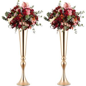 SHOHAYTO 2 Pcs 22" Tall Gold Vases Metal Flower Arrangement Stand, Versatile for Centerpieces, Decoration for Table, Party, Wedding