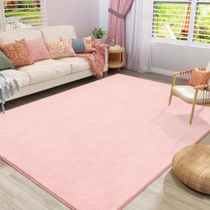 Amearea Modern Area Rugs for Bedroom Living Room, 4x6 Feet Pink Thickened Memory Foam Rug, Fluffy Indoor Washable Rugs Non Slip Minimalist Carpet for Kids Boys Girls Dorm Nursery Room Decor