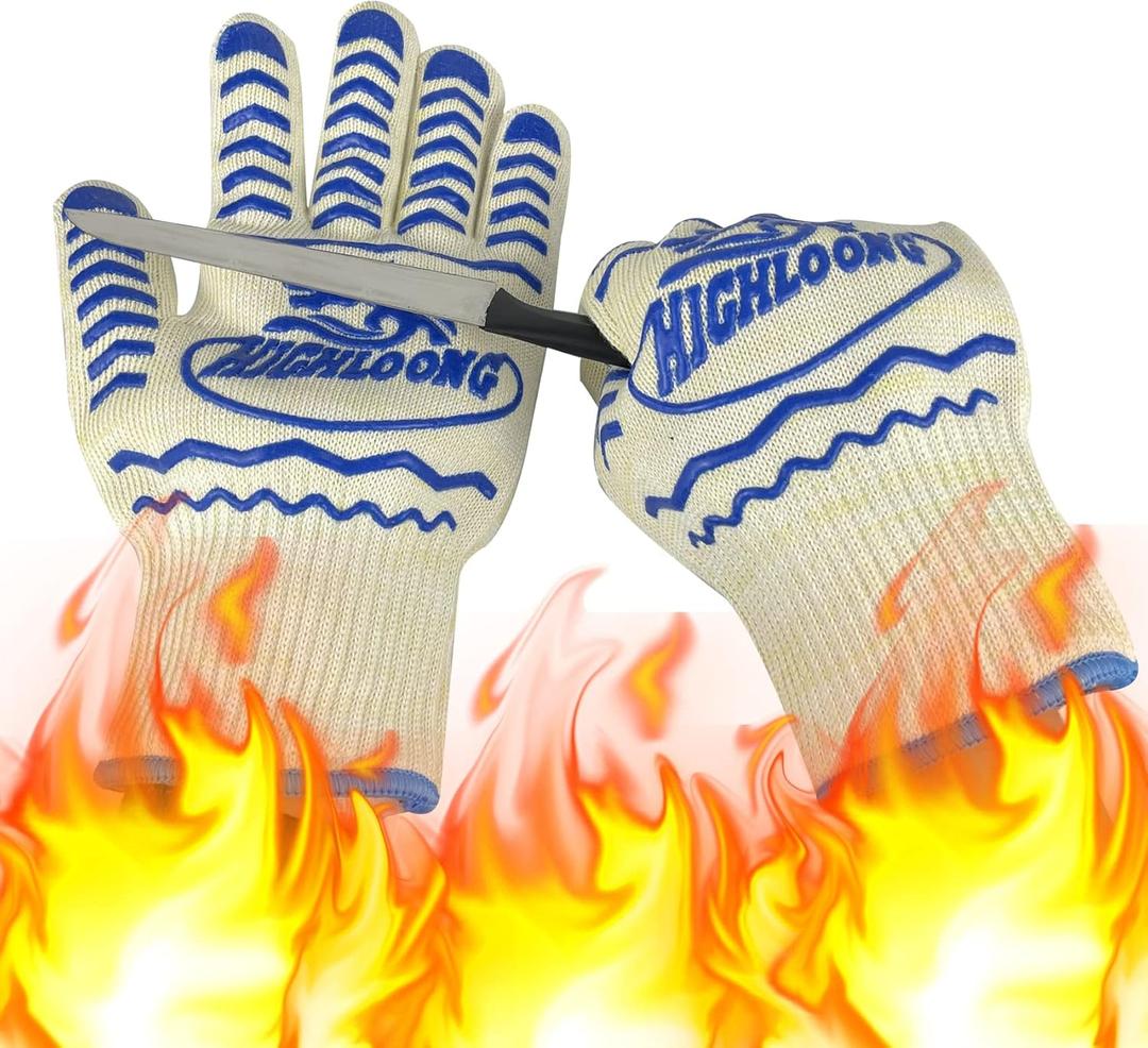 BBQ Gloves, Oven Gloves Original 2 Pack1472 Extreme Heat Resistant, Grilling Gloves Silicone Non-Slip Oven Mitts, Kitchen Gloves for BBQ, Grilling, Cooking, Baking (White), One Size