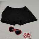 GMTCHLF Sequin Shorts for Women High Waist Elastic with Heart Sunglasses Earrings Sparkly Glitter Party Shorts Black M