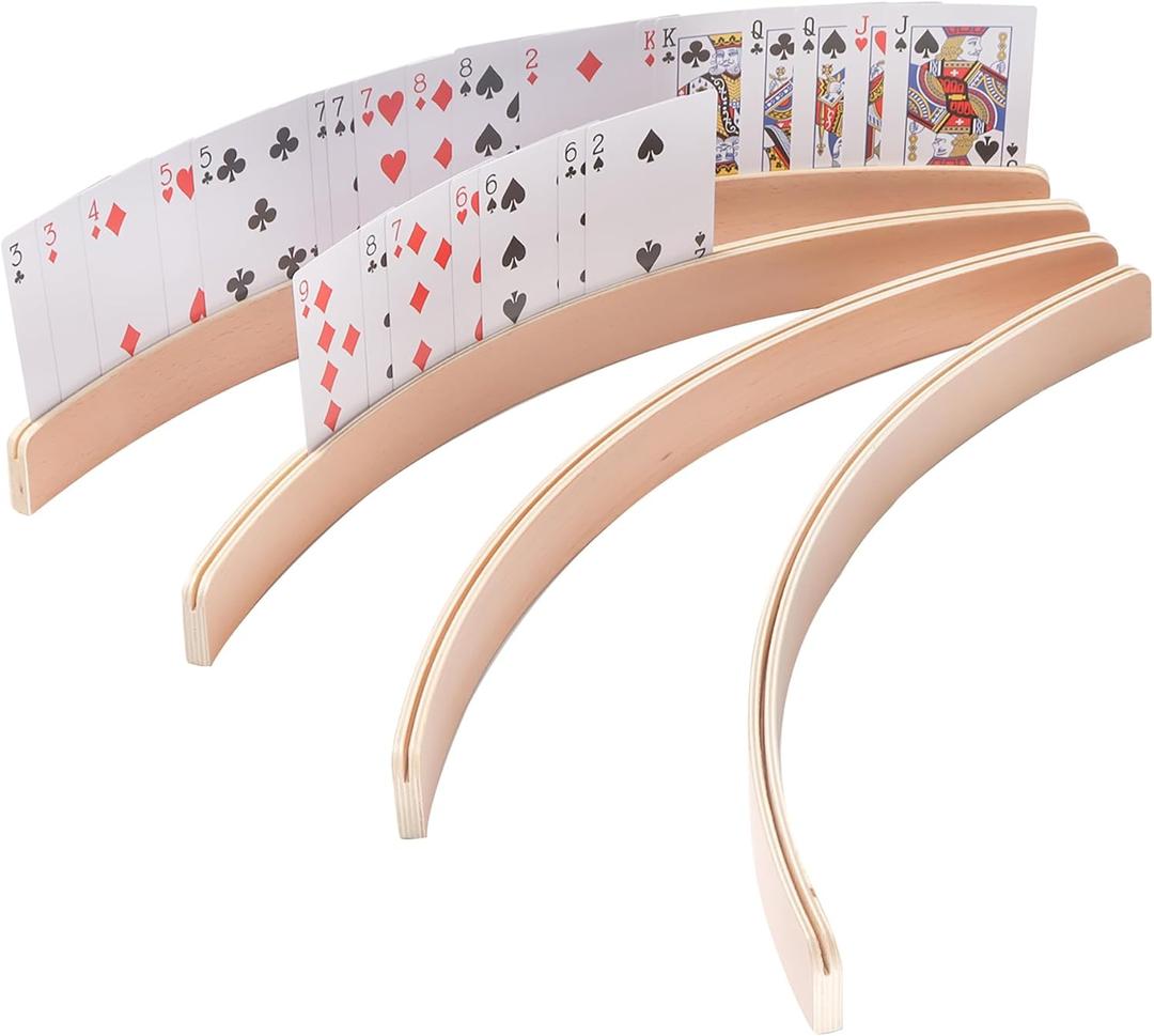 GSE Games & Sports Expert Set of 4 Playing Cards Holders, Wooden Playing Card Racks, Curved Playing Card Trays for Bridge, Hand & Foot, Rummy, UNO Card Games (17.5-Inch), 17.5 x 1.4 x 0.38 inches