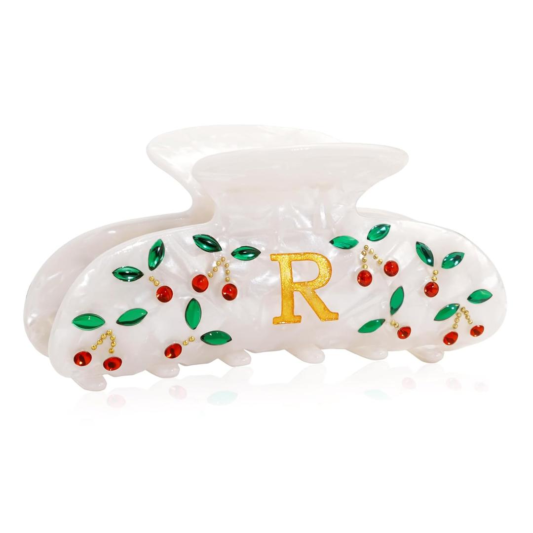 Hair Accessories for Women - Initial Cherry Hair Clips, Fashion Durable Hair Clip Cherry Print Hair Accessories | Personalized Wedding Bridesmaid Birthday Gifts for Women, Letter R