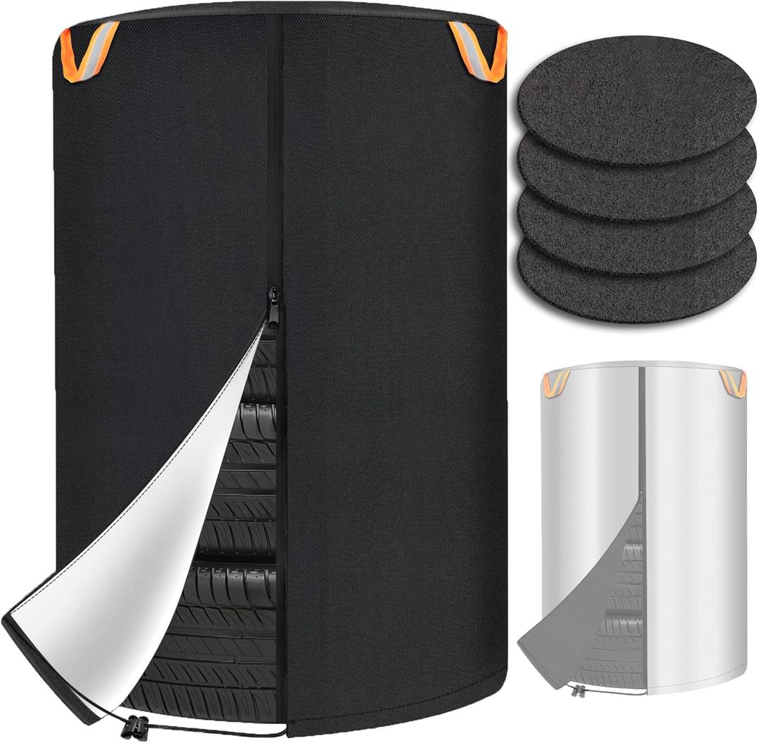 Tire Cover for Storage, Dual-Sided Use, 420D Waterproof Tire Storage Bag with 4 Felt Pads, Waterproof Zipper, Reflective Handles, UV Protection, Dirt-Resistant for Indoor & Outdoor Use S (S(25.6*35.4in))