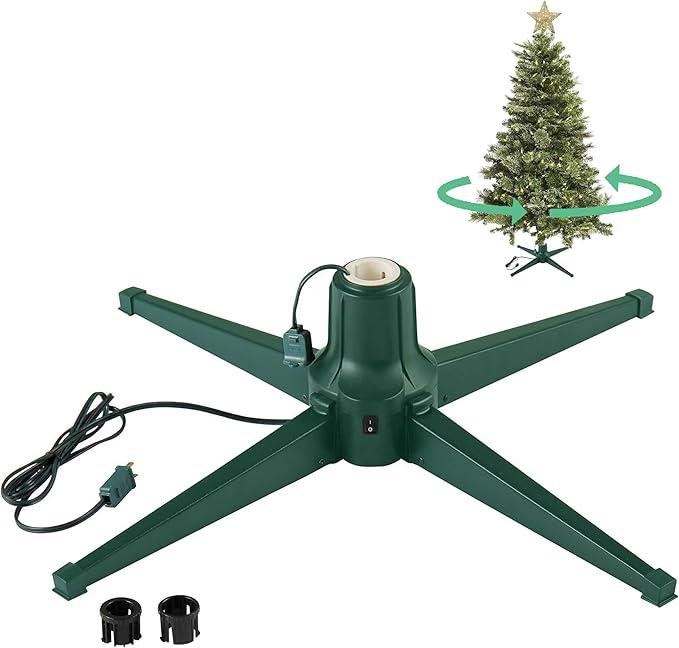Home Heritage 360° Rotating Christmas Tree Stand – Green Sturdy Metal Base for Trees up to 7.5ft Tall – Holiday Decor Accessory