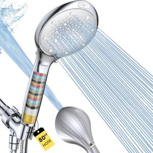 FASDUNT Shower Head with Handheld, High Pressure 8-Mode Filtered Shower Head with 80" Extra Long Stainless Steel Hose & Adjustable Bracket, Built-in Filter for Hard Water -Remove Chlorine, Chrome