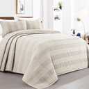 HOMBYS 128x120 Seersucker Patchwork Oversized King Quilt Set, Lightweight Plaid Bedspread Coverlet Set, All Season Bohemian Home Bedding Decor with 2 Pillow Shams, Beige