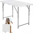 FoldingTable 4 Foot Portable Heavy Duty Plastic Table and Adjustable Height Folding with Carrying Handle,Indoor Outdoor with Kids Table, Picnic,Party,Camping White