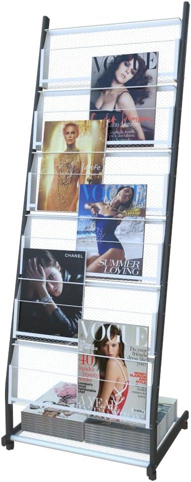 floor standing Brochure Display Stand with 4 wheels and 6 layers for reception rooms or offices magazine display stand (52'X18.7'X15.7')