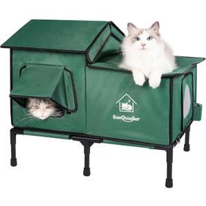 Cat Houses for Outdoor Cats, Outdoor Cat House Weatherproof with Insulation Layer for Warm, Foldable Cat Shelter, Cave Beds for Pets Up to 55lbs for Garden, Patio, or Backyard (Green-L)