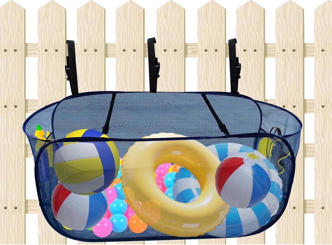 Pop-Up Pool Float Storage Bag,47x23.6x23.6inch Hanging Mesh Organizer Adjustable Pool Toy Storage Foldable Mesh Basket for Fence & Above Ground Poolside Storage Inflatable Floats, Rafts, Pool Toys