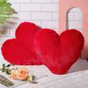 Marsui 2 Pcs Heart Throw Pillows, Soft Fluffy Faux Fur Decorative Hearts Shaped Pillows for Living Room Sofa Bed, Cute Heart Themed Gift for Mother(Red,11.81 x 11.02 Inch)