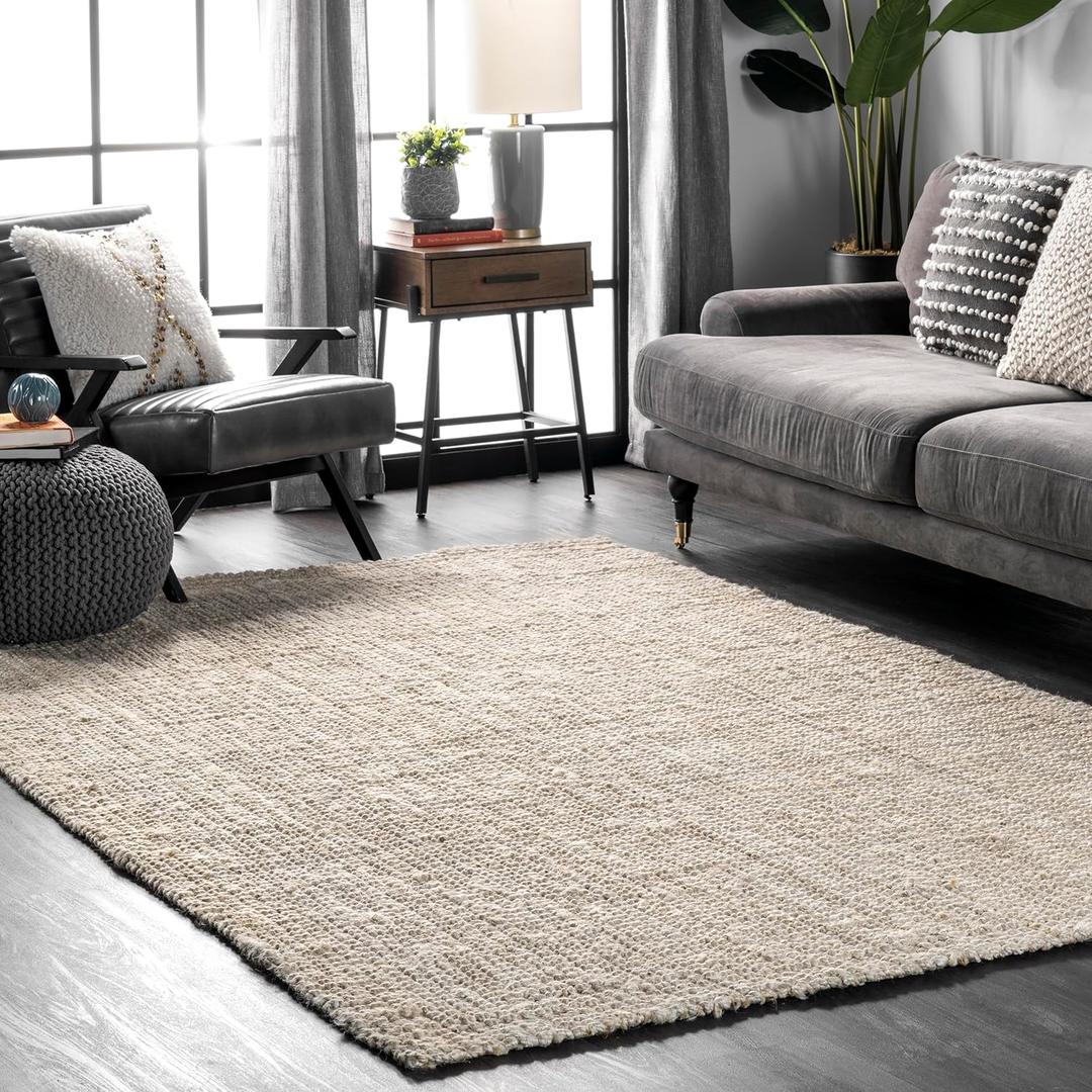 nuLOOM Ashli Solid Farmhouse Jute Area Rug, 5' x 8', Off-white, Rectangular, 0.5" Thick