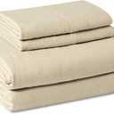 Full Bed Sheet, 4-Piece Bedding Set, Double Brushed Microfiber, Ultra Soft, Easy Care, Beige