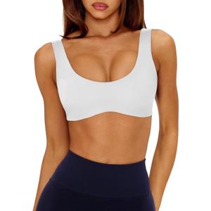 LASLULU Sexy Sports Bras for Women Scoop Neck Sleeveless Padded Bra Workout Yoga Crop Top (Large, White)