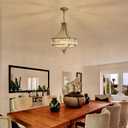 Brushed Nickel Crystal Chandeliers for Dining Room, Modern Round Light Fixture for Kitchen Hallway Bedroom Foyer Living Room, 4 Lights Farmhouse Adjustable Height Hanging Light, 16 Inch